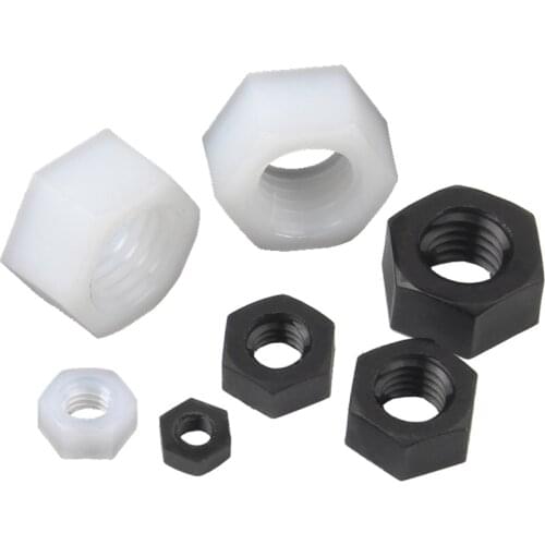 Nylon Hex Nuts M2 M2.5 M3 M4 M5 M6 M8 M10 M12 Black/white Hexagon Plastic Nuts