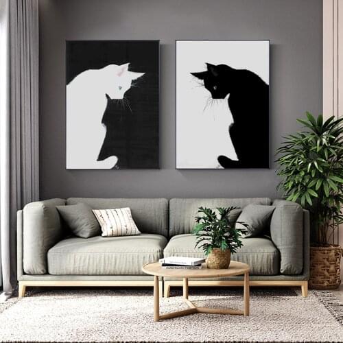 Modern Cat Animla Drawing Wall Art Canvas Painting Nordic Poster Print Black and White Abstract Minimal Wall Picture Home Decor