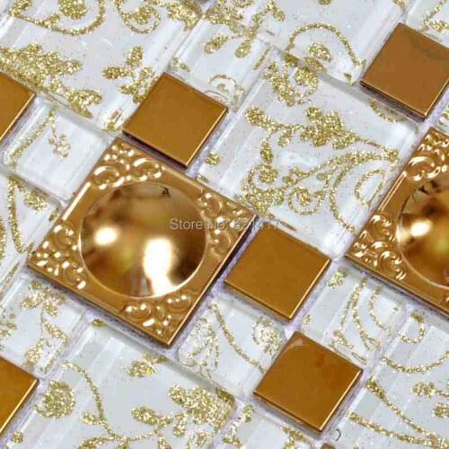Yellow carved flower 3D glass stainless steel mosaic tiles HMGM1133 for mesh backing bathroom wall floor kitchen backsplash tile