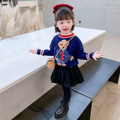 Girls Sweater Kids Babys Coat Outwear 2021 Blue Thicken Warm Winter Autumn Knitting Tops Pure Cotton School Childrens Clothing