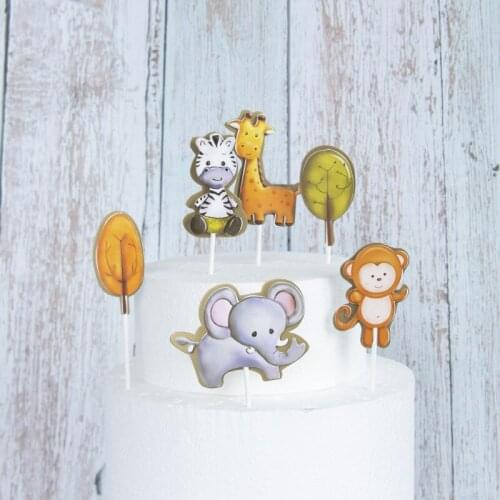 6pcs/set animal farm cake cap card jungle safari party cake decoration children birthday cake decoration gift