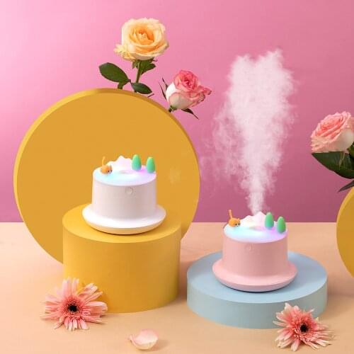 Cute Cakes Shape Air Humidifier USB Ultrasonic Cool Mist Maker Aromatheraphy Diffuser with Colorful LED Night Lamp for Home
