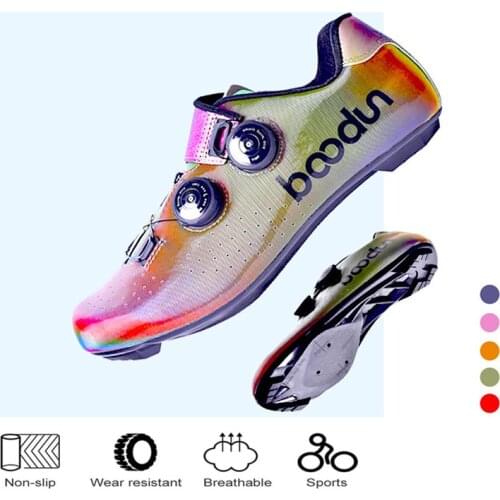 Dazzle Color New Bicycle Shoes Boodun Self-lock Night Vision Microfiber Ultra Light Breathable Anti-skid Wear Road Cycling Shoe