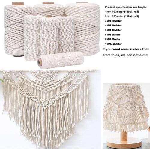 2-100M Natural Cotton Twisted Rope 1/2/3/4/5/6/8/10mm Macrame Cotton Cord Twine String DIY Craft Knitting Christmas Wedding Deco