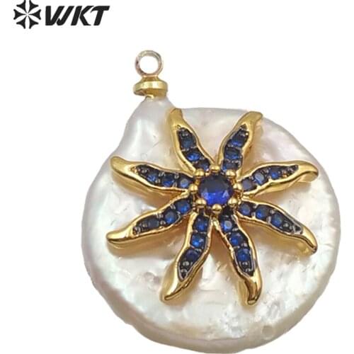 WT-MP131 WKT Pearl &Pave Cubic Zirconia Multiple Shapes Pearl With CZ Charm Pendant Women Fashion Necklace Pendant Jewelry
