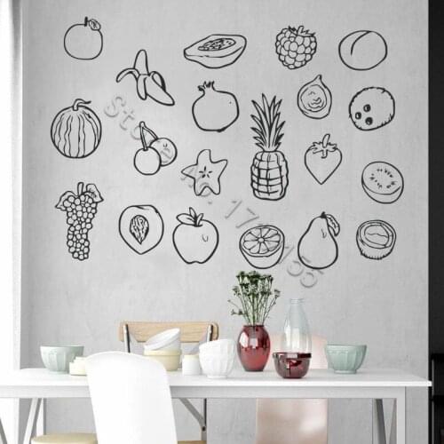 YOYOYU Wall Decal Hand Drawn Fruits Art Design Fruits Clip Wall Stickers Kitchen Vinyl Wall Decal Apple Pineapple Fruits ZW463