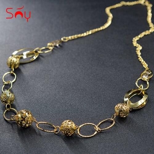 Sunny Jewelry Fashion Jewelry Long Chain Necklace 2021 New Design Womens Jewelry High Quality Zircon Round Hollow For Party