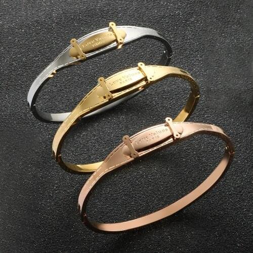Fashion Belt Buckle Bangle High Quality Stainless Steel Gold Color Unisex Men Women Bracelets Trendy Party Jewelry Wholesale