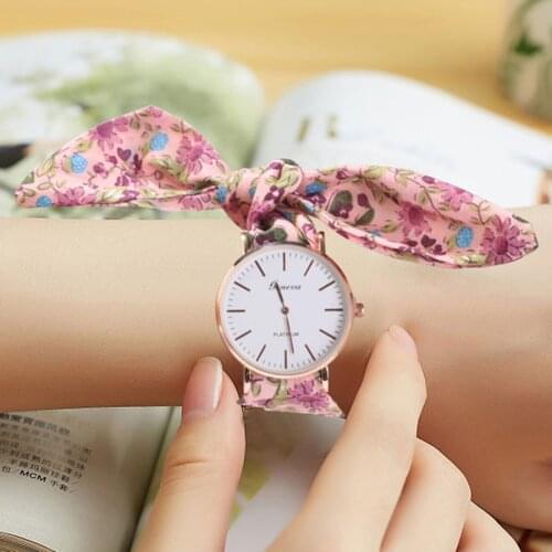 Women Watches Vogue Floral Strap Wristwatch Womens Jacquard Cloth Zegarek Damski Quartz Watch Dress Bracelet Relogio Feminino