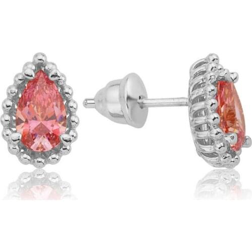 Valori Jewels 1.5 Carat, Zirconia Pink Pear Gemstone, Rhodium Plated, Sterling Silver Earrings