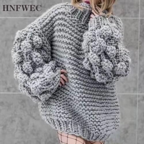 Knitting Gray Lantern Sleeve Three-dimensional Sweater Loose Fit Round Neck Women New Fashion summer Autumn 2020 V048