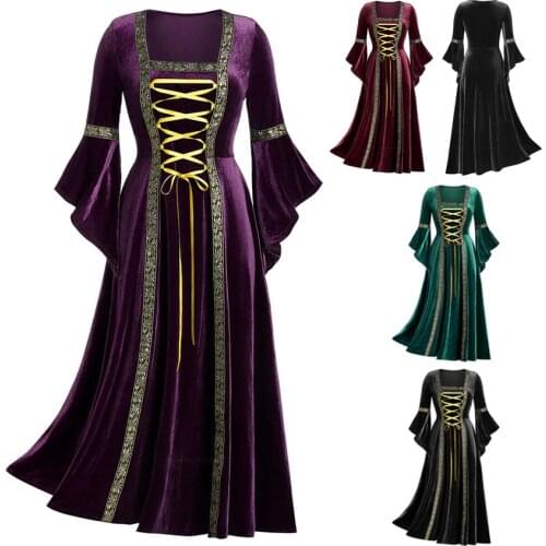 Medieval Vintage Gothic Cosplay Costume for Women Retro Elegant Solid Color Long Robe Noble Princess Palace Party Carnival Dress