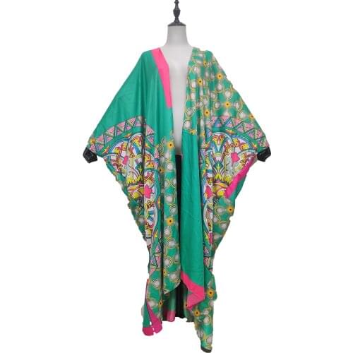 Oversize Dashiki Colorful Bohemian Silk Swimmer Kimono For Lady 2021 Winni Middle East Kuwait Popular Abaya Kaftan Clothes
