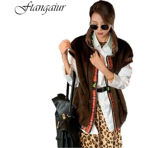 Ftangaiur 2021 Winter Import Purple Standard Velvet Mink Fur Coat With Plaid Sashes Women Natural Real Mink Fur Vest Coats