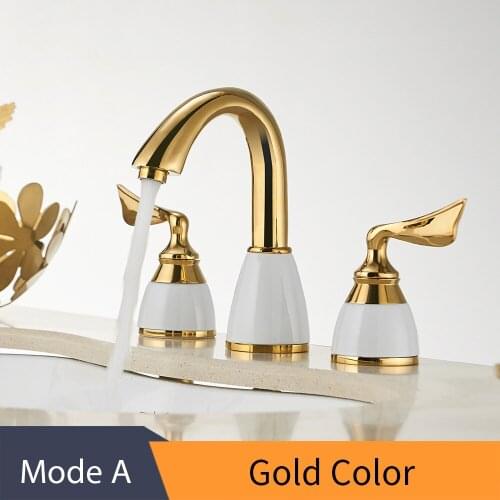 Gold Deck Mounted Bathtub Faucet Set 3 Holes Widespread Tub Mixer Bathroom Goose Neck Bath Shower Set with Hand shower YS-619K