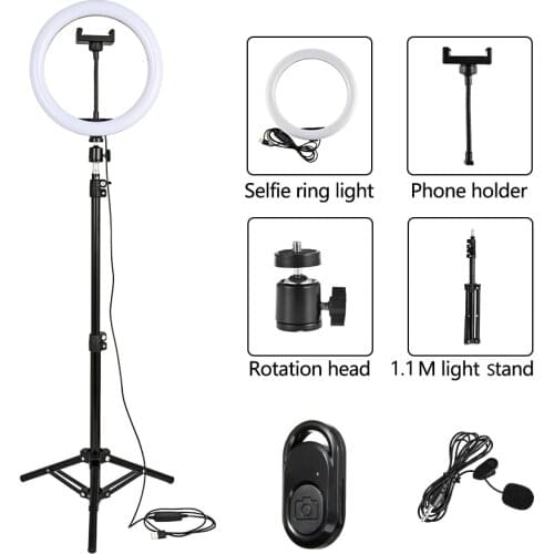 1.1M Metal Photography Tripod Stand Selfie Ring Lamp LED Cell Phone Holder Photography Lighting for Makeup Youtube TikTok Video