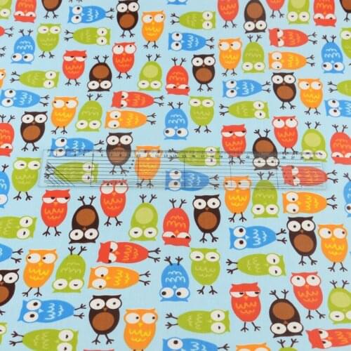 100% Cotton Fabric Lovely Owls Designs Quilting Patchwork Blue Home Textile Twill Bedding Scrapbooking Decoration Tela Sewing CM