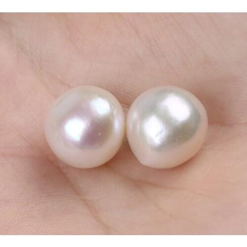 14-15mm White Natural Edison Pearl Loose Bead Pair No Hole DIY Charm Pendant Earring Studs