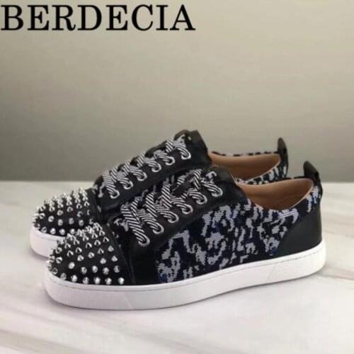 2021 Brand Berdecia Random Pattern Breathable Loafers Spring Walking Outdoor Spikes Lace-Up Flats Bottom Sneakers Large Size