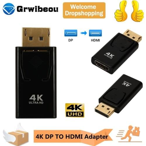 Grwibeou 4K DP to HDMI-compatible Adapter Display Port Male DP to Female HD TV Converter Cable Adapter Video Audio For PC TV