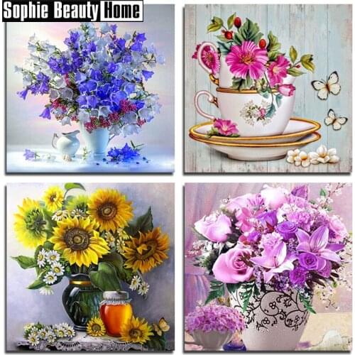 5D DIY Diamond Painting Flowers Arrangement Full Drill Mosaic Rhinestone Cross Stitch Kits Handmade Embroider Crafts 060906