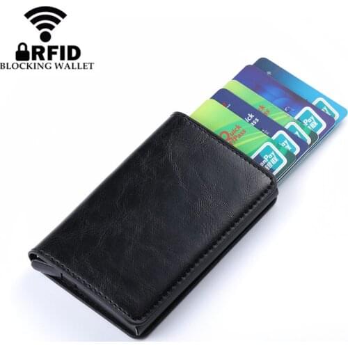 BISI GORO Aluminium Box Crazy Horse PU Leather Card Wallet Credit Card Holder Men And Women Metal RFID Vintage business card