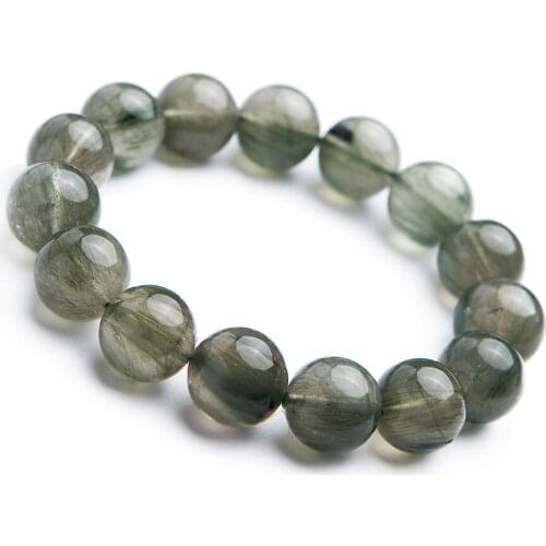 Genuine Green Natural Stone Bracelets Women Men Powerful Big 14mm Round Crystal Bead Natural Rutilated Quartz Bracelet