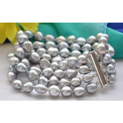 4strands 9mm NATURE GRAY BAROQUE freshwater pearl bracelet 8inch free shipping