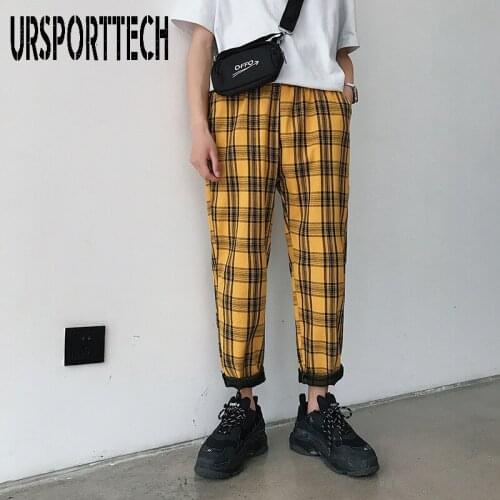 Plus Size 5XL Yellow Plaid Pants Men Joggers 2020 New Man Casual Straight Harem Pants Men Korean Hip Hop Track Pants Streetwear