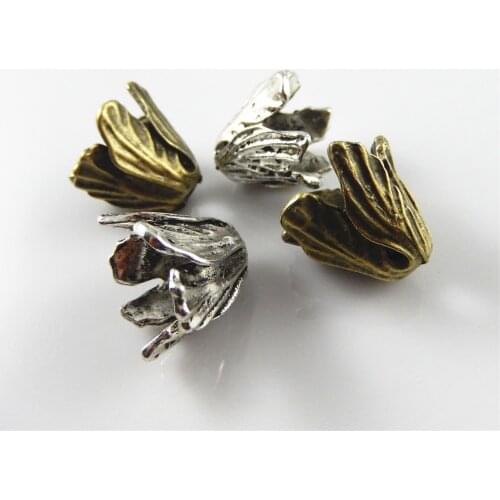 Julie Wang 14PCS Flower Beads Cap Antique Bronze Silver Color Alloy Round-brilliant-shape Jewelry Making Findings Accessory