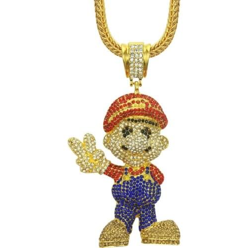 Hip hop mens women cosplay cartoon Jewelry Crystal Bling Bling Iced Out Pendants & Chain necklace Jewelry Gold Color 36" Z56
