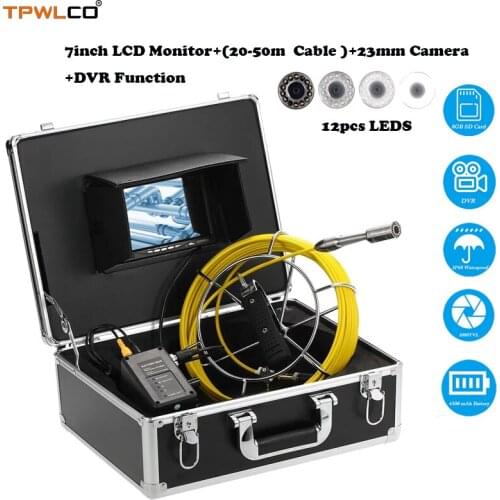 20-50m Pipe Cable Length 7inch Monitor Drain Sewer Pipeline Industrial Endoscope System Mini Inspection Camera Head 23mm DVR