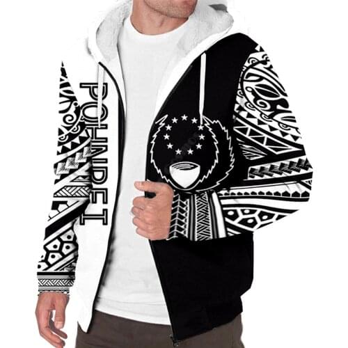 Pohnpei Polynesian Culture Retro Tattoo 3D printed Fleece zipper Hoodies Men Women Winter Warm double plus velvet jacket Coat 01