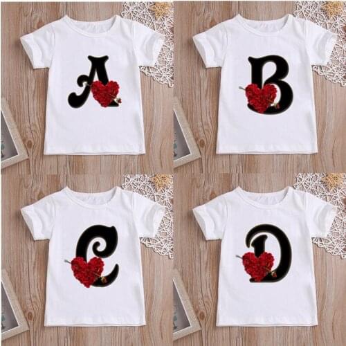 Boys Girls Name Letters A-Z T-shirts Kids Print T Shirt For Boys Children Summer Short Sleeve T-shirt Casual Tops Clothing