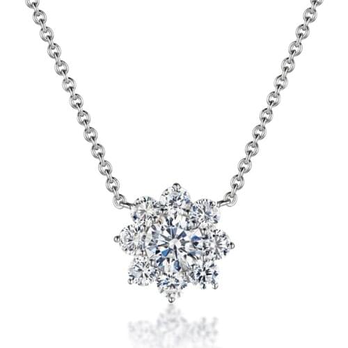Huitan Flower Shaped Pendant Necklace with Full Cubic Zirconia High-quality Silver Color Women Necklace Daily Wear Party Jewelry