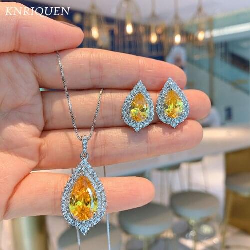 Luxury 925 Sterling Silver Gemstone Wedding Jewelry Sets for Girlfriend Vintage Topaz Lab Diamond Pendant Necklace Earrings Gift
