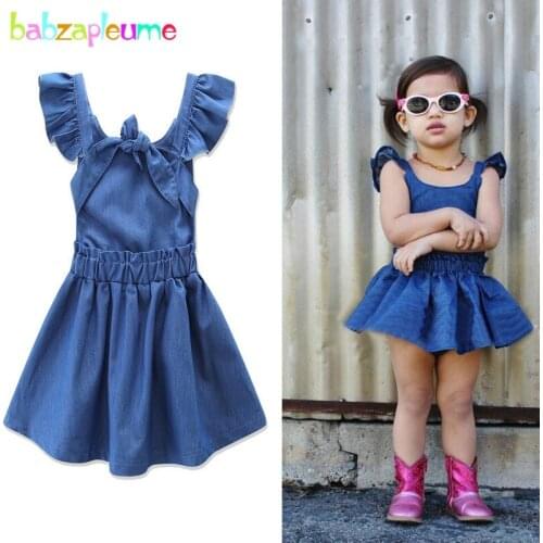Babzapleume Summer Kids Princess Dress Fashion Denim Sleeveless Baby Girls Dresses Children Clothing Toddler Costumes BC1397-1