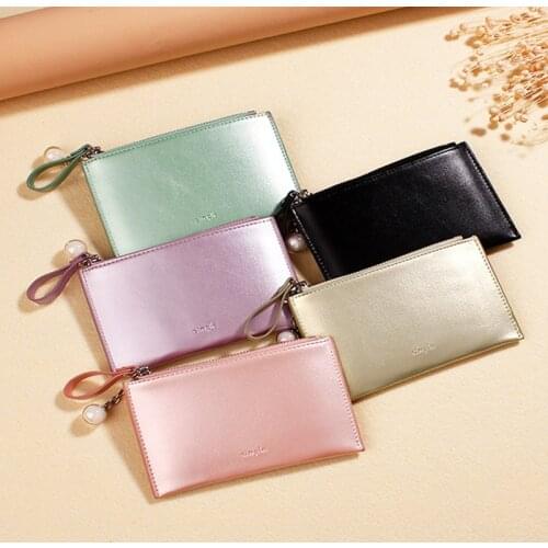 Mini Women Credit Business Bank Card Holders Pearlescent Surface Wallet Zipper Money Case Pocket Ultra Thin Cute Coin Purse