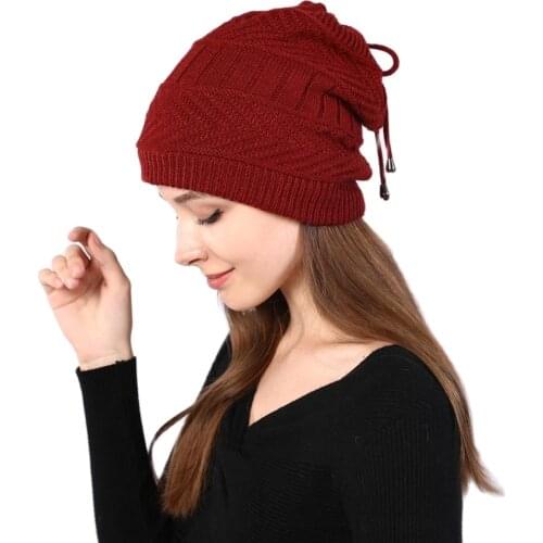 Fashion Women Stretchy Knitted Skullies Beanies Hat Solid Snood Scarf Warm Beanie For Womem Autumn Winter Female Beanie Cap