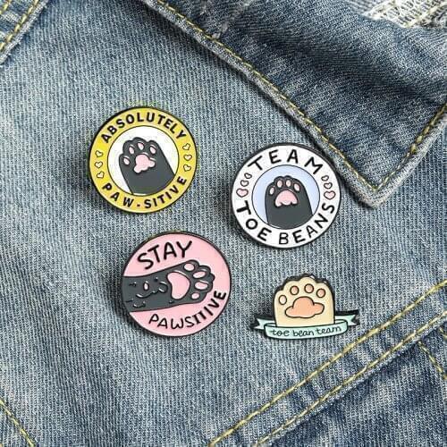 Cartoons Pawsitive Enamel Pin Custom Kitten Cat Paws Brooches Shirt Lapel Bag Cute Lovely Animal Badge Jewelry Gift for Kids
