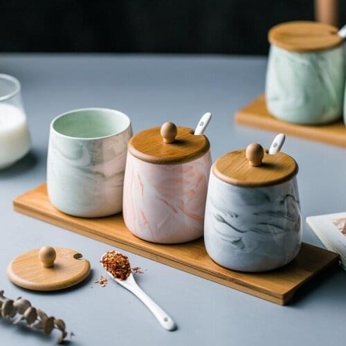 Nordic Marble Creative Ceramic Season Three Oil Salt Home Kitchen Supplement Box tea jar trinket boxes with lid
