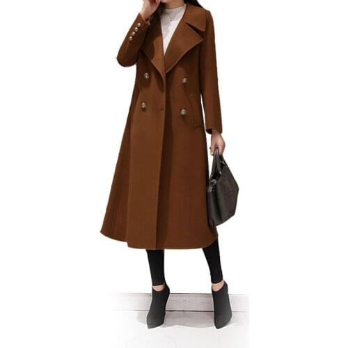 2019 New Fashion Double-breasted Slim Warm Outerwear Coats Large size Womens Wool Long Coats Korean Casual Winter Jackets