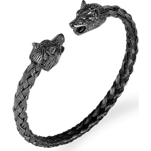 2021 New Top Selling Viking Animal Best Quality Bangles Vintage Black Wolf Head Mens Stainless Steel Bracelet Jewelry For Men