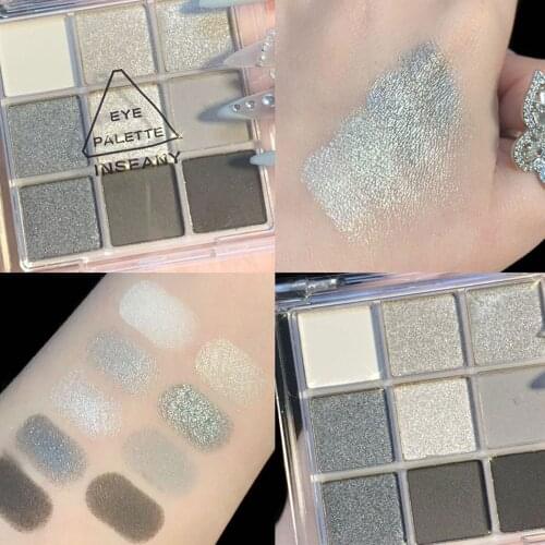 9 Colors Cool Toned Eyeshadow Palette Black Smokey Palette Matte Glitter Eyeshadow Palette Smoky Eye Shadow Eye Pigments Palett