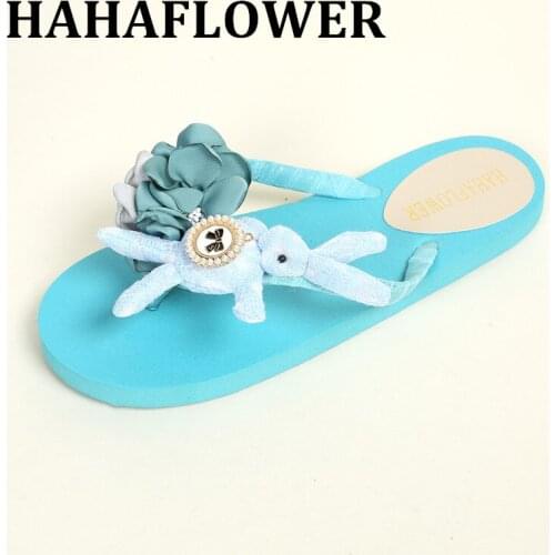 HAHAFLOWER New Sweet Flower Bohemia Beach Slippers Casual Flip-Flop Plus Big Size 34 - 40 Flat Sandals For Summer Womens Shoes
