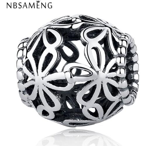 Authentic 925 Sterling Silver Bead Hollow Flowers Eurpean Charm Beads Fit Women Necklace Bracelets DIY Jewelry