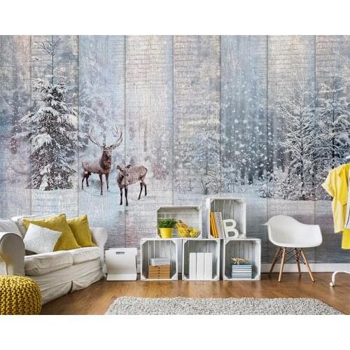 Beibehang Custom wallpaper home decor Nordic style wooden texture snow scene Elk TV sofa background wall painting 3d wallpaper