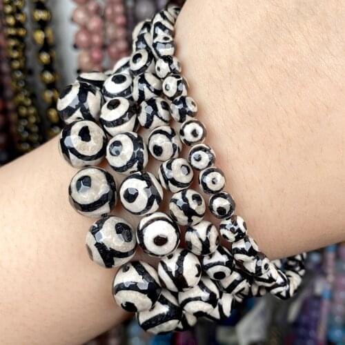 Natural Faceted Tibetan Dzi Agates Stone Round Beads Loose Spacer Beads For Jewelry Making Diy Bracelet Accessories 6-12mm 15"