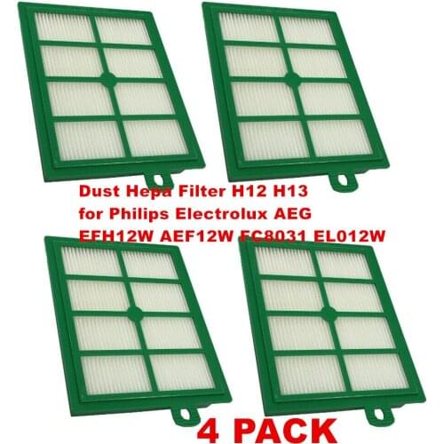 4 PACK Replacement Dust Hepa Filter H12 H13 for Philips Electrolux AEG EFH12W AEF12W FC8031 EL012W Vacuum Clener Parts