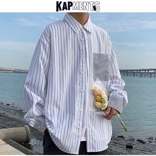 KAPMENTS Men Japanese Harajuku Fashions Plaid Shirts 2021 Spring Mens Vintage Long Sleeve Oversized Shirt Male Streetwear Tops